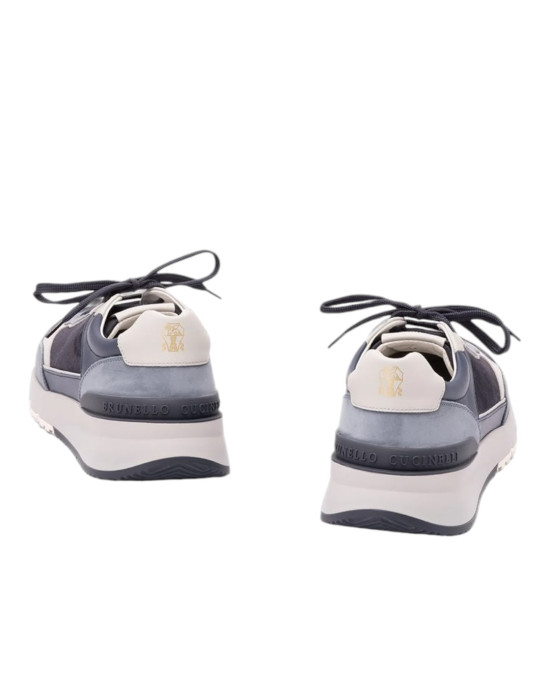 Brunello Cucinelli Sneakers din Piele și Nubuck Bleumarin